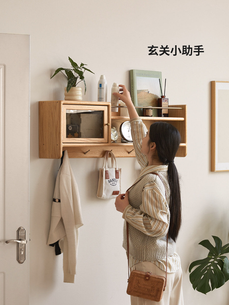 实木吊柜餐厅现代简约挂墙置物架收纳玄关柜橡木壁柜